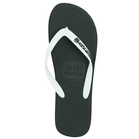 Philipp Plein Brand Logo Black White Flip Flops IMPS904 99W