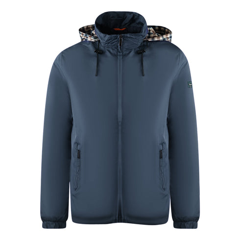 Aquascutum Plain Navy Blue Hide Hood Lightweight Jacket Jk007 11 - Style Centre Wholesale