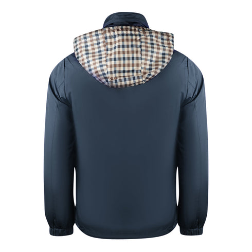 Aquascutum Plain Navy Blue Hide Hood Lightweight Jacket Jk007 11 - Style Centre Wholesale