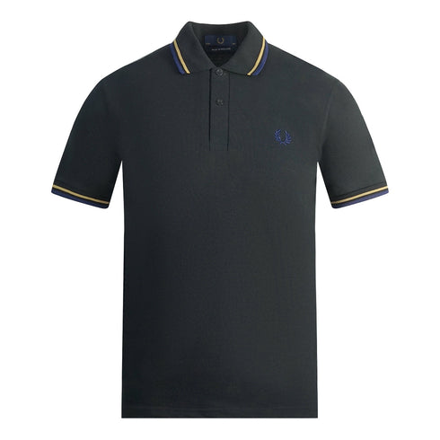 Fred Perry Yellow And Blue Tipped Black Polo Shirt M12 N56 36
