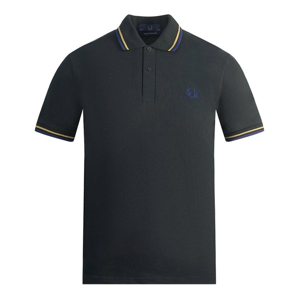 Fred Perry Yellow And Blue Tipped Black Polo Shirt M12 N56 36