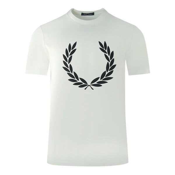 Fred Perry Large Flock Laurel Wreath Logo White T-Shirt M2669 100