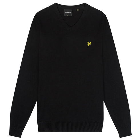 Lyle Scott Cotton Merino Jet Black V Neck Jumper