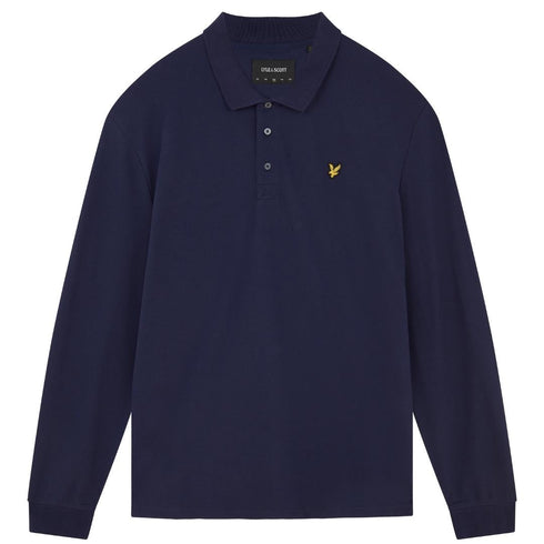 Lyle Scott Branded Chest Logo Navy Blue Long Sleeve Polo Shirt