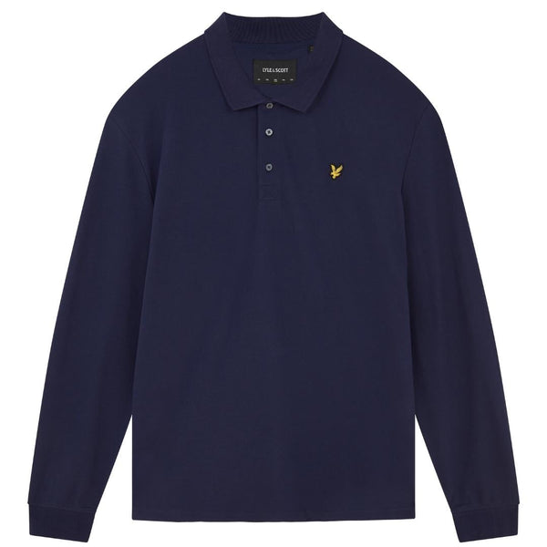 Lyle Scott Branded Chest Logo Navy Blue Long Sleeve Polo Shirt