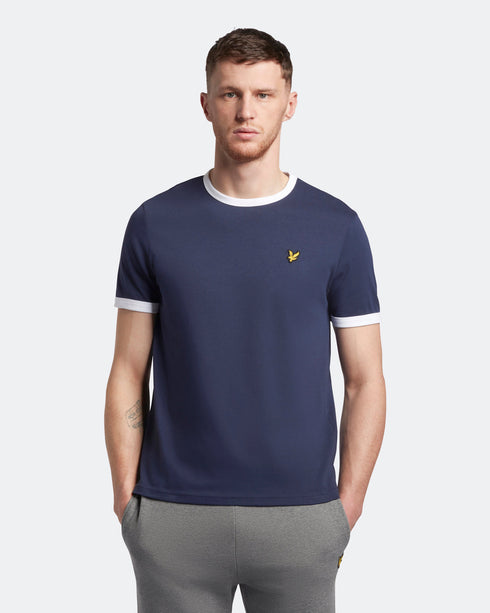Lyle Scott Branded Navy Ringer T Shirt