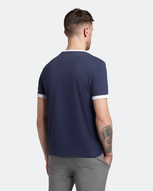 Lyle Scott Branded Navy Ringer T Shirt