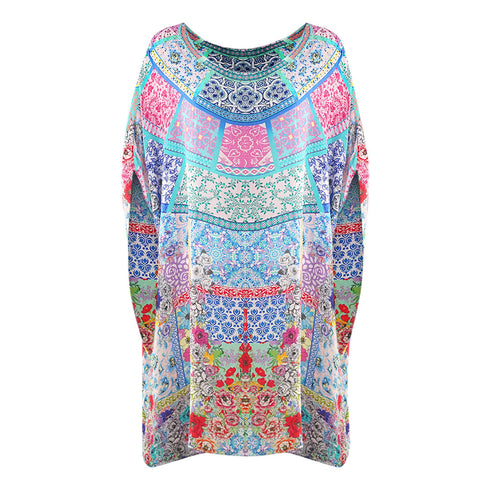 Inoa Martinique 12004 Blue Floral Short Kaftan Cover Up Martinique 12004 Short Kaftan