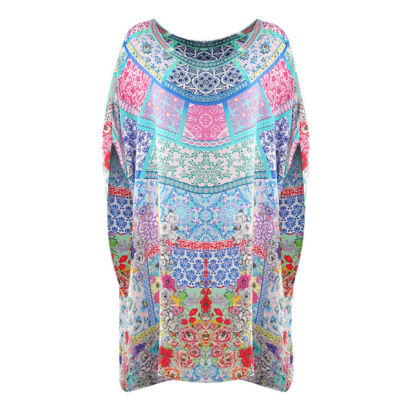 Inoa Martinique 12004 Blue Floral Short Kaftan Cover Up Martinique 12004 Short Kaftan