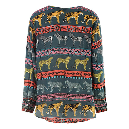 Inoa Masari Mara 1202110 Long Sleeve Grey Silk Fish Top