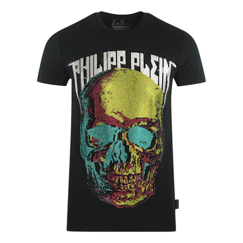 Philipp Plein Large Multi Colour Skull Black T Shirt