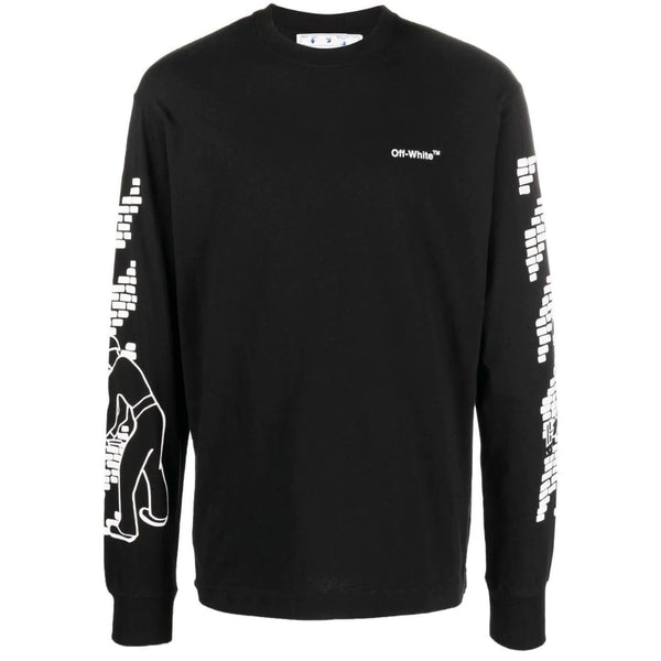 Off White Bricks Logo Long Sleeve Skate Fit Black T Shirt