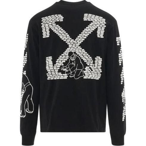 Off White Bricks Logo Long Sleeve Skate Fit Black T Shirt