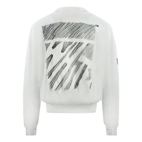 Off White Scribble Diagonal Boxy Crew Neck White Sweatshirt