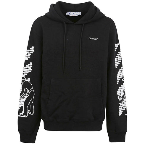 Off White Bricks Design Slim Fit Black Hoodie