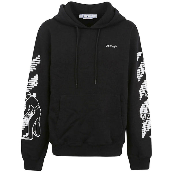 Off White Bricks Design Slim Fit Black Hoodie