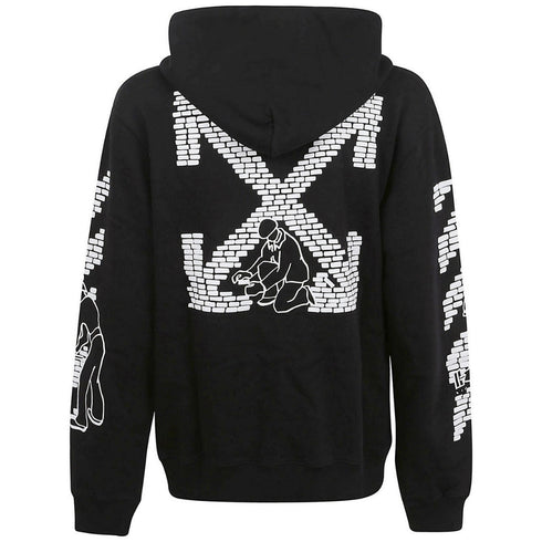 Off White Bricks Design Slim Fit Black Hoodie