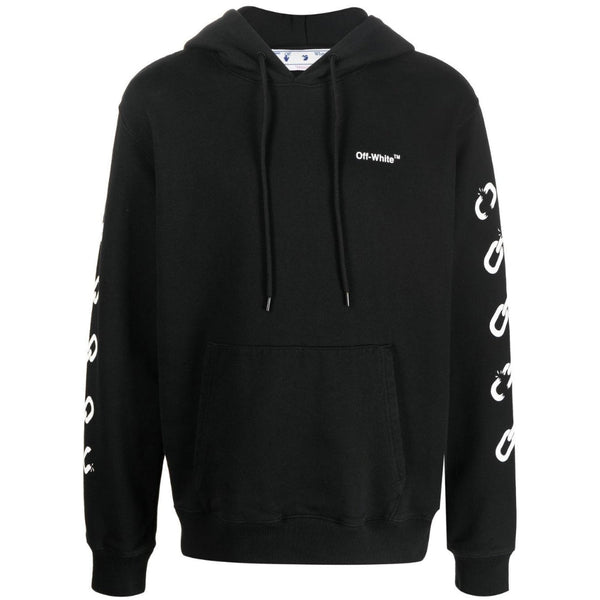 Off White Chain Arrow Design Slim Fit Black Hoodie - Style Centre Wholesale