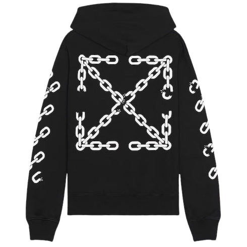 Off White Chain Arrow Design Slim Fit Black Hoodie - Style Centre Wholesale