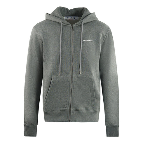 Off White Wave Outline Diag Design Grey Slim Zip Up Hoodie