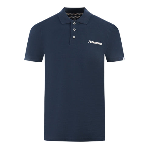 Aquascutum Boxed Logo Navy Blue Polo Shirt - Style Centre Wholesale
