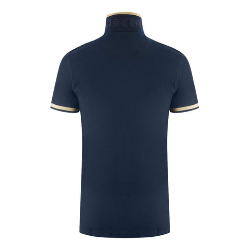 Aquascutum Aq 1851 Embroidered Tipped Navy Blue Polo Shirt