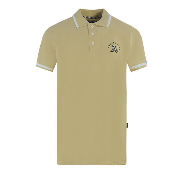 Aquascutum Embossed A Tipped Beige Polo Shirt