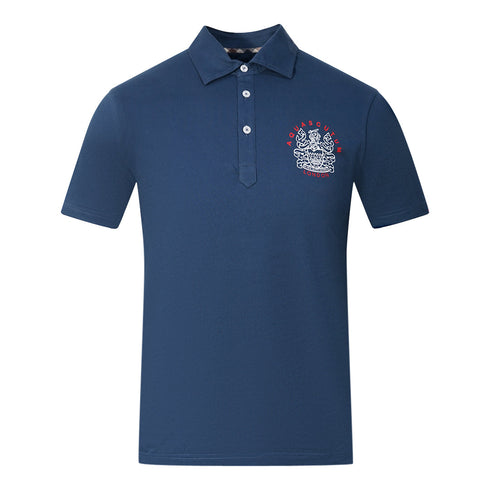 Aquascutum Aldis London Logo Blue Polo Shirt