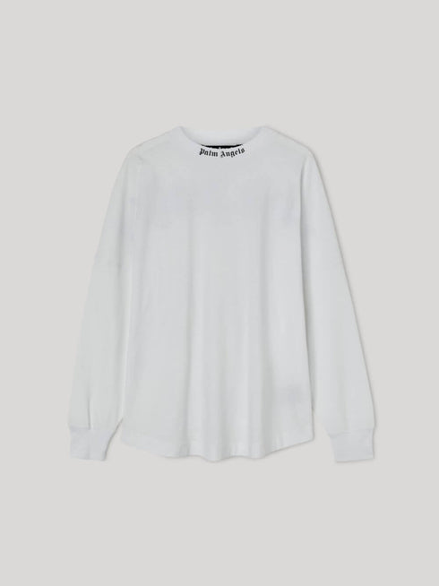 Palm Angels Large Classic Gothic Logo Oversized White Long Sleeve T-Shirt