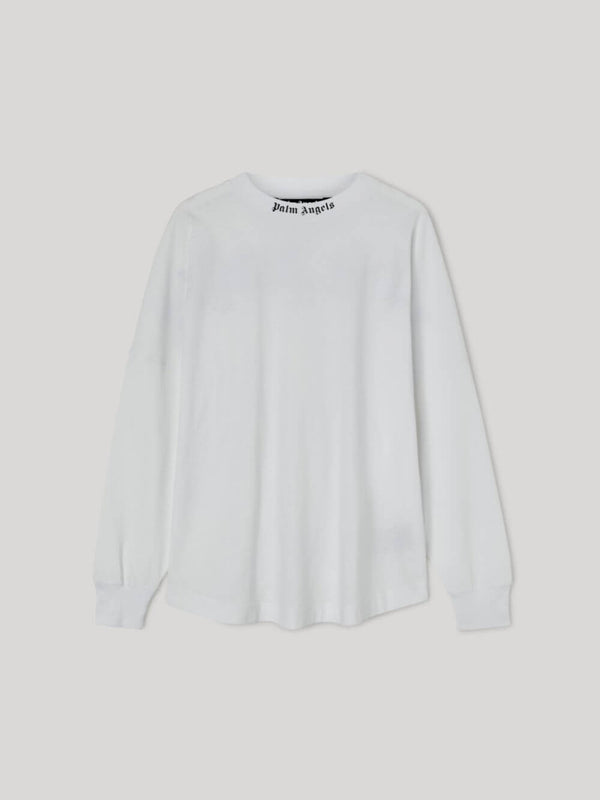 Palm Angels Large Classic Gothic Logo Oversized White Long Sleeve T-Shirt
