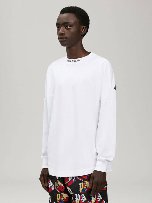 Palm Angels Large Classic Gothic Logo Oversized White Long Sleeve T-Shirt