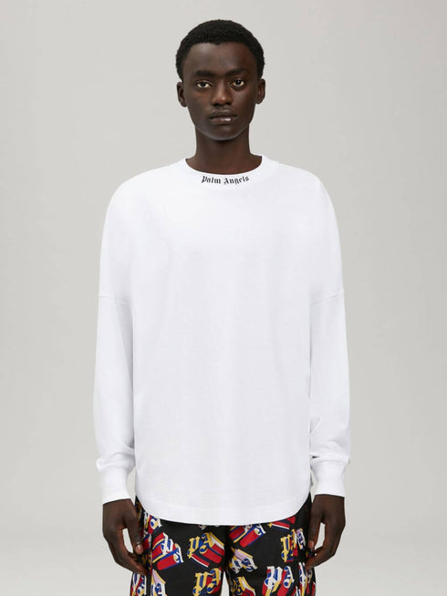 Palm Angels Large Classic Gothic Logo Oversized White Long Sleeve T-Shirt
