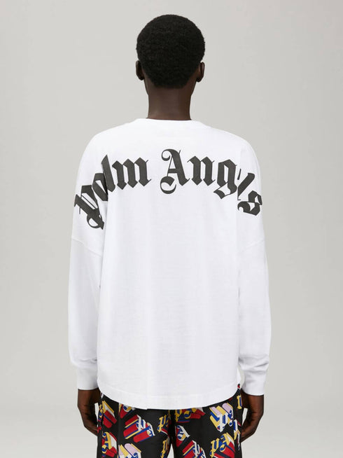 Palm Angels Large Classic Gothic Logo Oversized White Long Sleeve T-Shirt