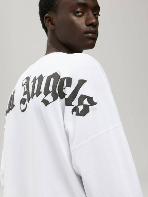 Palm Angels Large Classic Gothic Logo Oversized White Long Sleeve T-Shirt