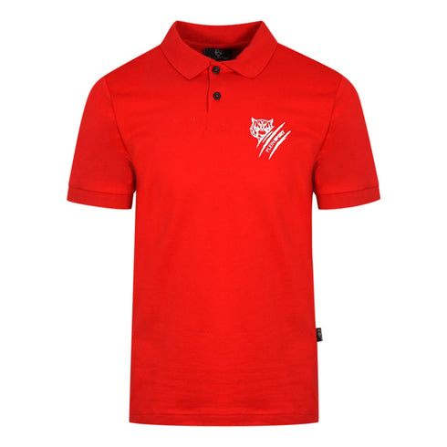 Philipp Plein Sport Tiger Slash Logo Red Polo Shirt PIPS1200