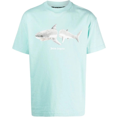 Palm Angels Classic Shark Design Light Blue T Shirt