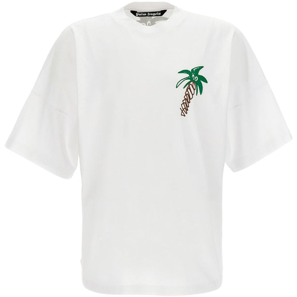 Palm Angels Sketchy Palm Tree Design Oversized Fit White T Shirt