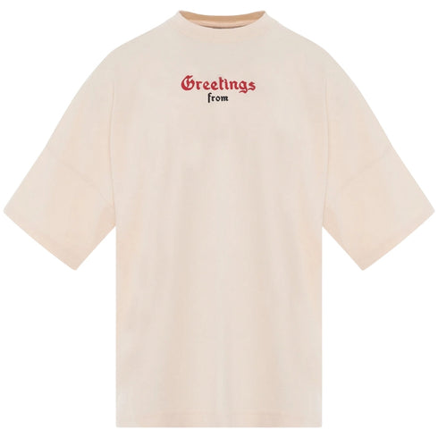 Palm Angels California Logo Oversized Fit Beige T Shirt