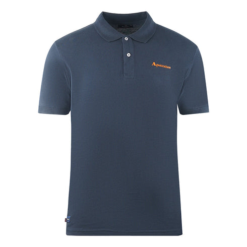 Aquascutum Brand Logo Plain Navy Blue Polo Shirt