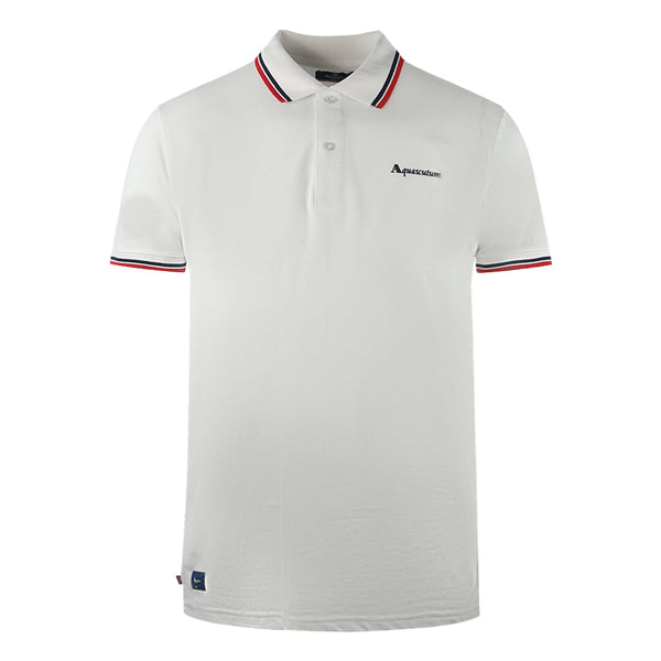 Aquascutum Twin Tipped Collar Brand Logo White Polo Shirt