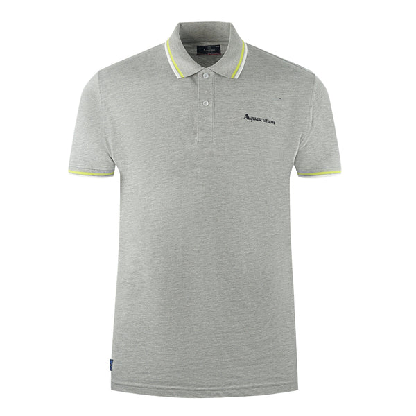Aquascutum Twin Tipped Collar Brand Logo Grey Polo Shirt