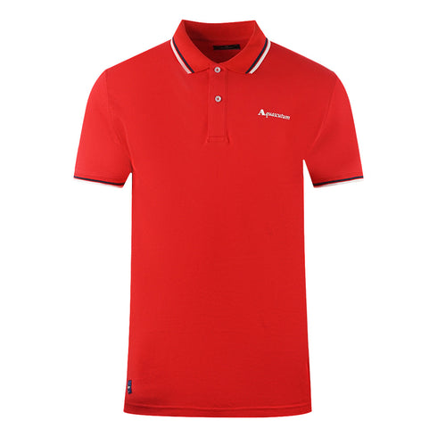Aquascutum Twin Tipped Collar Brand Logo Red Polo Shirt - Style Centre Wholesale