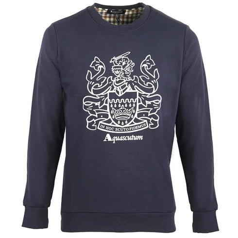 Aquascutum Large Crest Crew Neck Navy Blue Sweatshirt