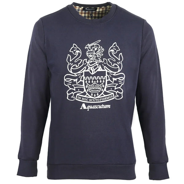 Aquascutum Large Crest Crew Neck Navy Blue Sweatshirt