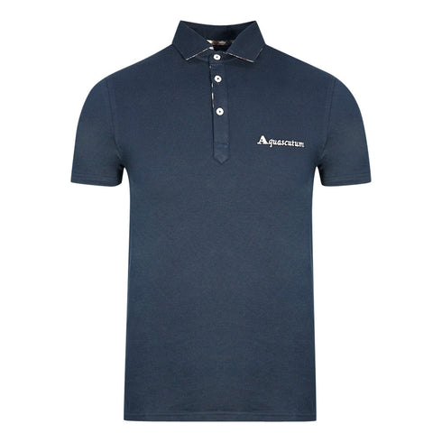 Aquascutum Signature Logo Navy Blue Polo Shirt - Style Centre Wholesale