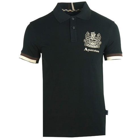 Aquascutum Aldis Crest Logo Black Polo Shirt QMP023 02