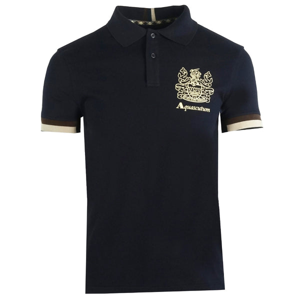 Aquascutum Aldis Crest Logo Navy Polo Shirt QMP023 03