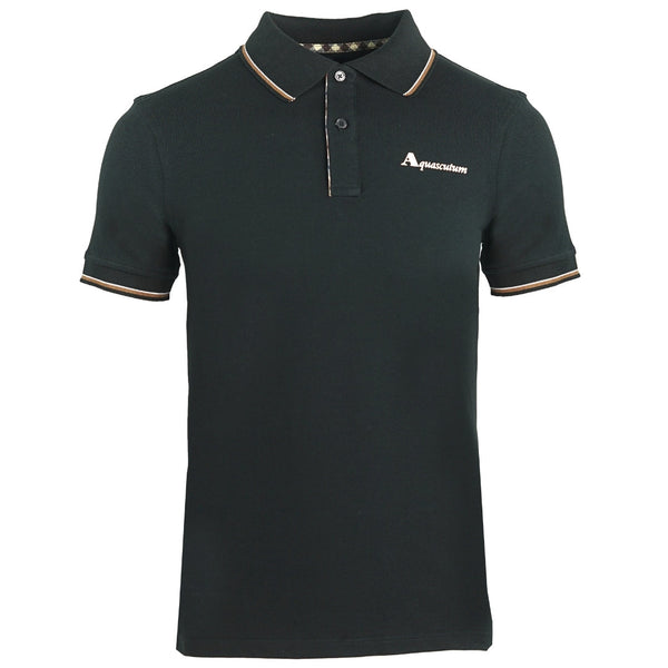 Aquascutum Tipped Collar Black Polo Shirt QMP028 02