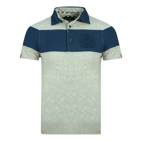 Aquascutum Colour Block Aldis Crest Chest Logo Grey Polo Shirt QMP030 94