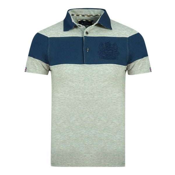 Aquascutum Colour Block Aldis Crest Chest Logo Grey Polo Shirt QMP030 94